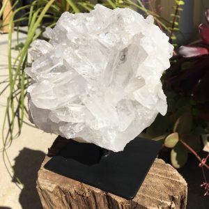 CRYSTALS ON STANDS clear quartz cluster on metal stand individually priced