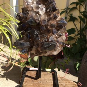 CRYSTALS ON STANDS smoky quartz cluster on metal stand indiviually priced